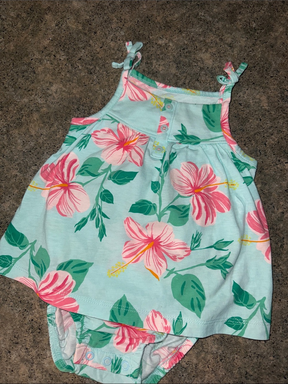 Carter's Light Aqua Tank Romper with Pink Floral Print